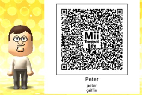 The father on the animated series "The Family Guy", voiced by show creator Seth MacFarlane. . Peter griffin mii qr code